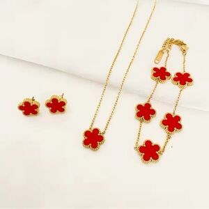 Gold and Red Floral Jewelry Set